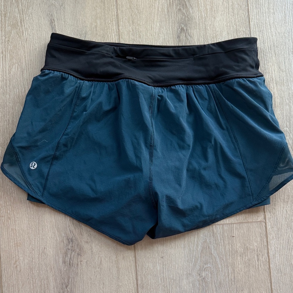 lululemon athletica Women's Black and Teal Athletic Shorts